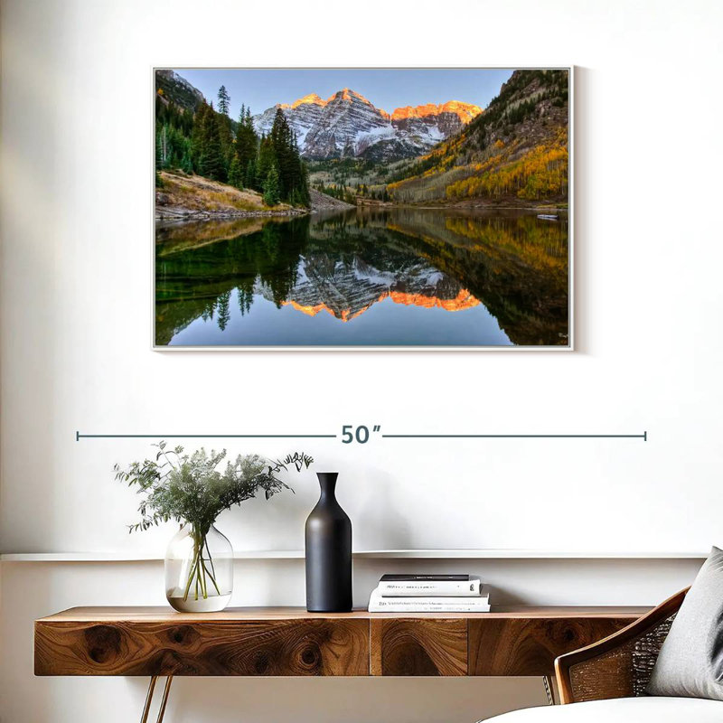 Maroon Bells Autumn Glow, Cadre flottant blanc, 37 po x 25 po