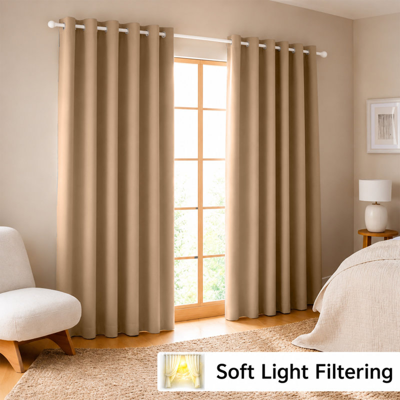 260 GSM Thermal Blackout Eyelet Curtains, 117cm Width x 137cm Drop, Beige