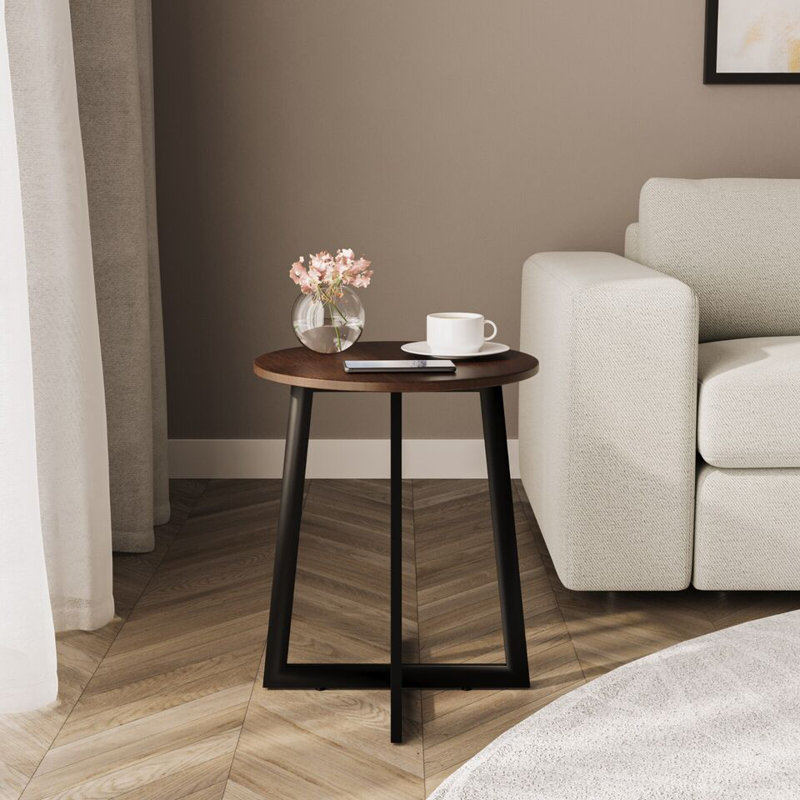 Ajana Solid Wood Cross Legs End Table, Dark Walnut