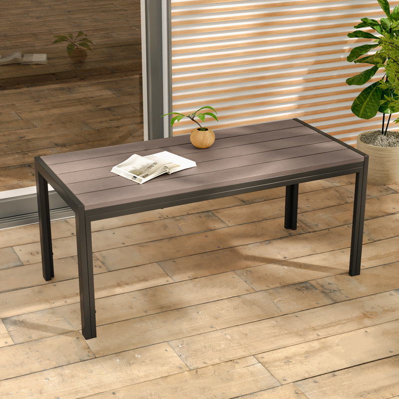 Rectangle Patio Coffee Table with Powder Coating Frame for Outdoor, 18.9" H x 42.9" L x 19.7" W, Brown