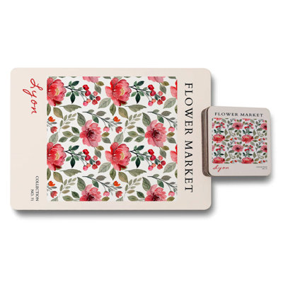 Flower Market Placemat And Coaster Set No7 Collection In Print Technology With Wood Backing Limited Edition