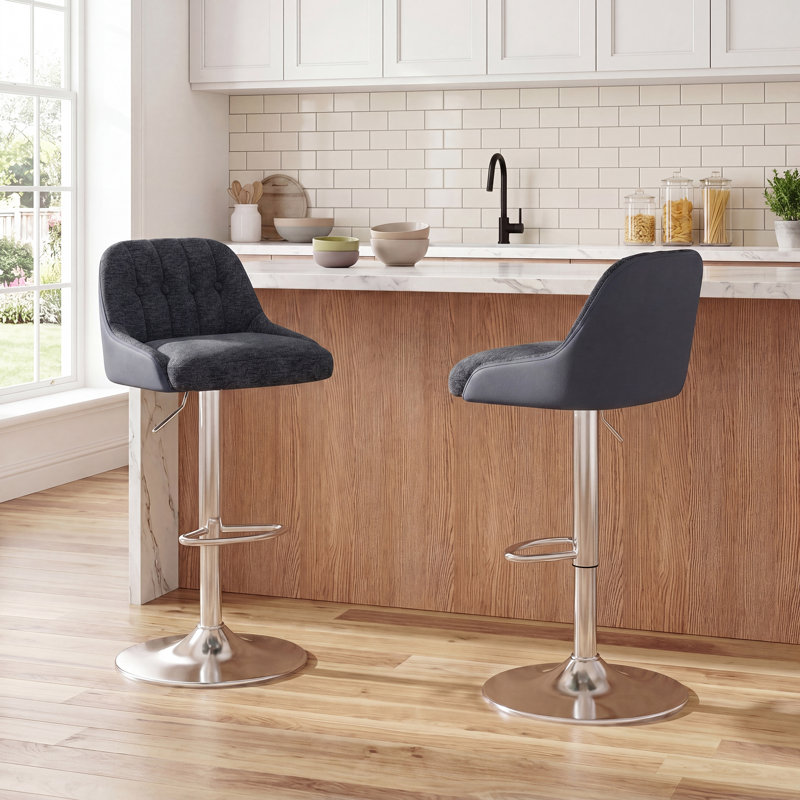 Upgraded Adjustable Swivel Bar Stools  -  Faux Leather & Fabric Upholstered Counter Height Stools with Chrome Base for Kitchen Island, Bar