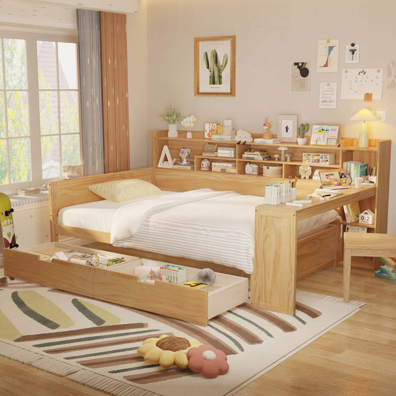 2-Drawers Storage Daybed, Natural, Full/Double
