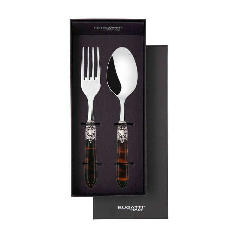 Oxford Stainless Steel Salad Servers, Silver/Tortoise Shell