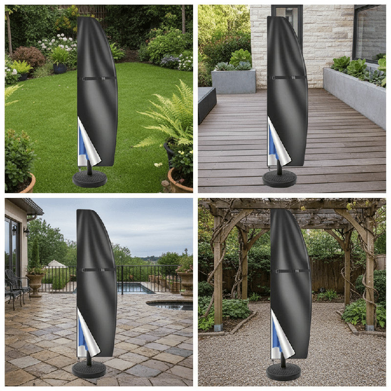 Housse de parasol de patio en forme de banane avec cordon de fermeture à glissière à boucle et pochette de rangement