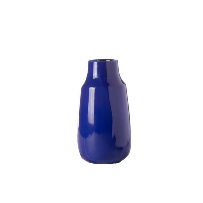 Ceramic Tall Round Bellied Vase Gloss Finish Cobalt Blue-9.75"H