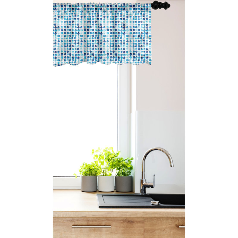 Blue and Pale Blue Hand Drawn Circles Satin Valance 54" x 18"