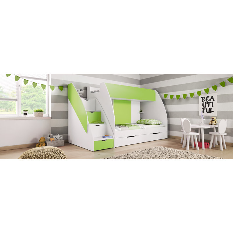 Sasha Bunk Bed with Storage Included, Green/White