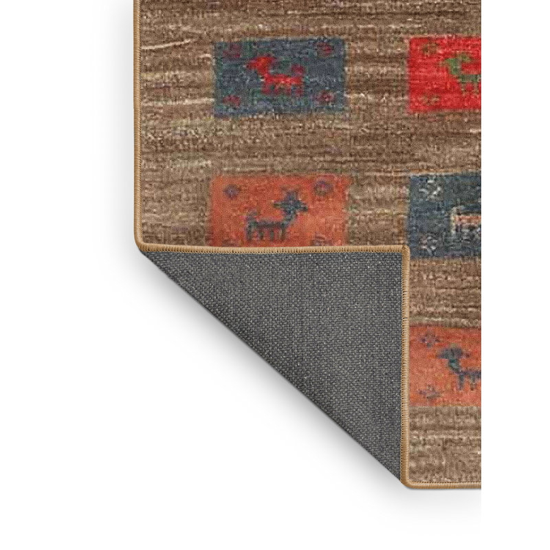 Tapis contemporain brun / rouge / vert, Rectangle 8 pi x 10 pi