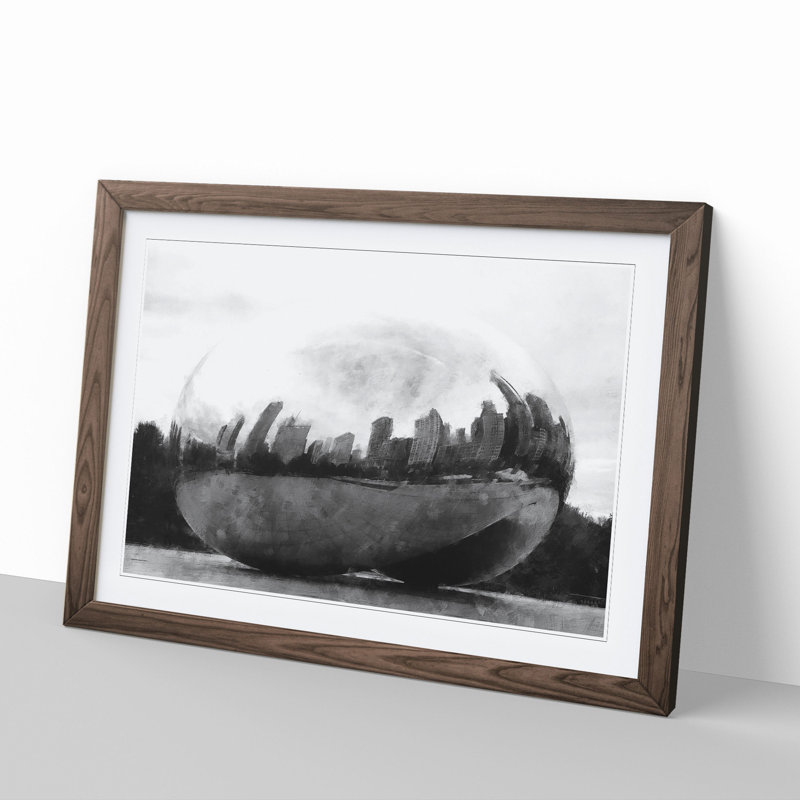 The Bean in Chicago - Picture Frame Painting, Walnut Framed, 36cm H x 48cm W x 2cm D