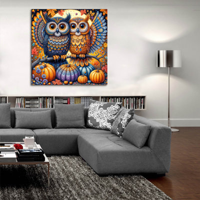  «Two Owls Fall Thème 1» par Rey Klimt, art mural en verre acrylique, 36 po x 36 po