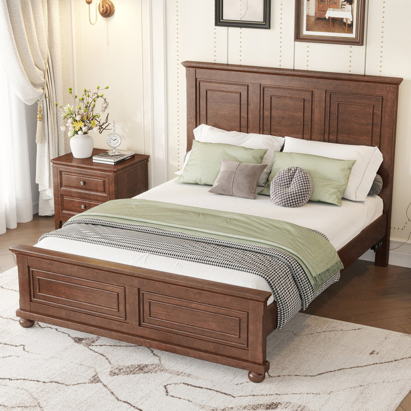 Grand lit avec tête et pied de lit, Walnut