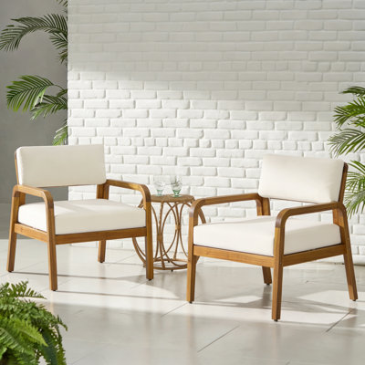 Outdoor Acacia Wood Armchair with Weather-Resistant Cushions, Patio Lounge Chair with Velcro Fastened Cushions for Porch, Deck, Poolside,Teak (Set of 2)
