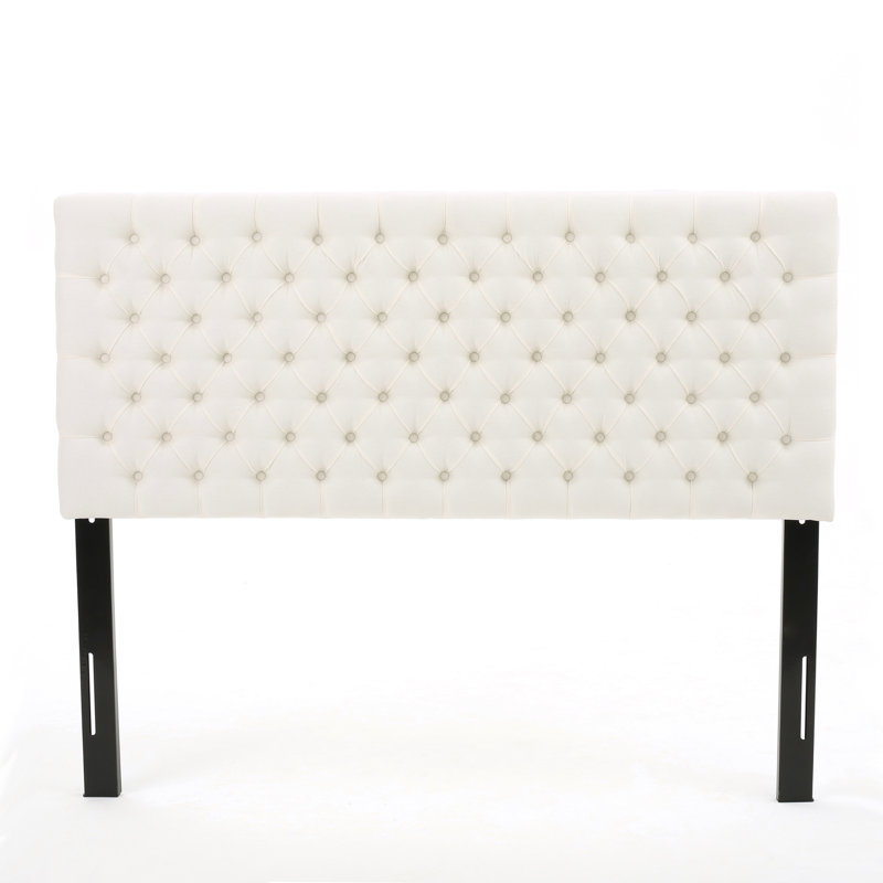Contemporary Tufted Upholstered Queen Bed Headboard With Adjustable Height And Solid Wood Frame, Ivory
