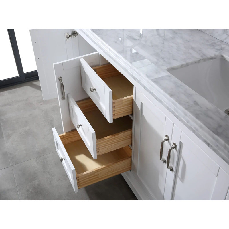 Ensemble de meuble-lavabo simple en bois massif 72 po avec rangement Maredo, miroir non inclus, Blanc