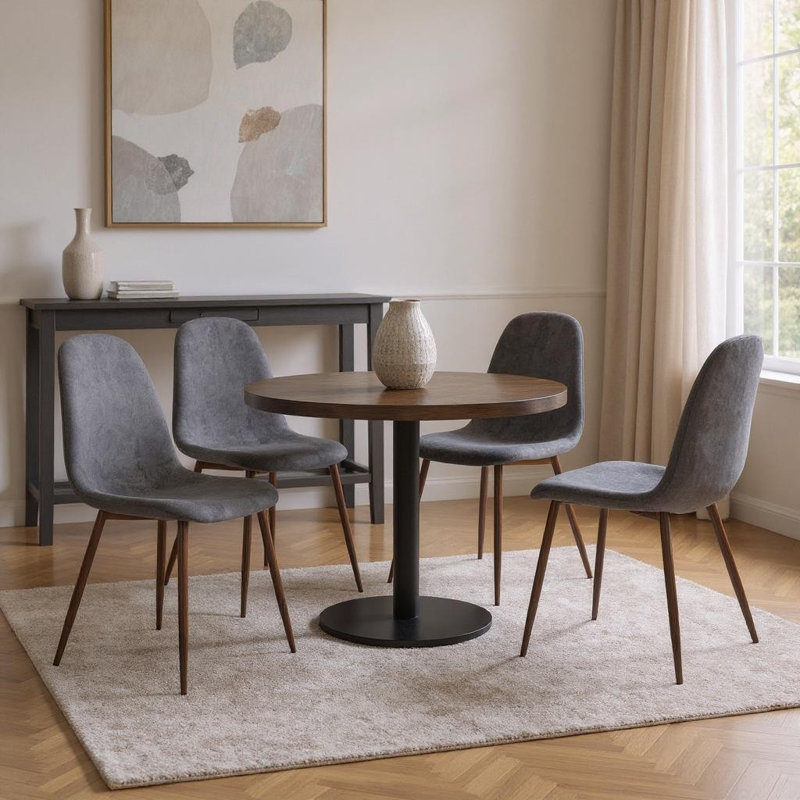 Ensemble de quatre chaises d'appoint de salle à manger rembourrées en tissu gris et brun