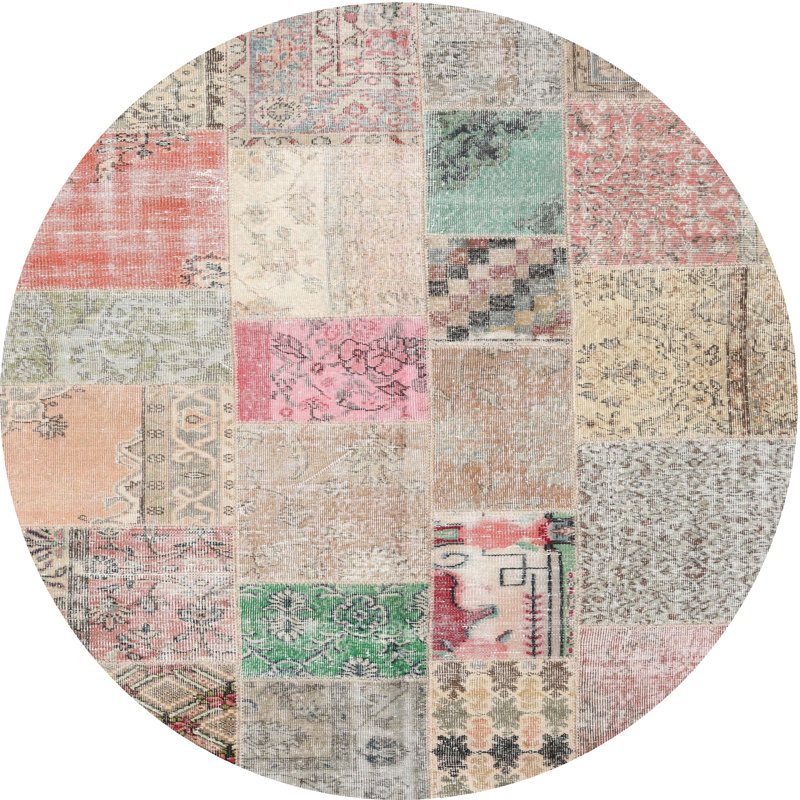 Tapis patchwork gris / rose / beige, Rond 4 pi