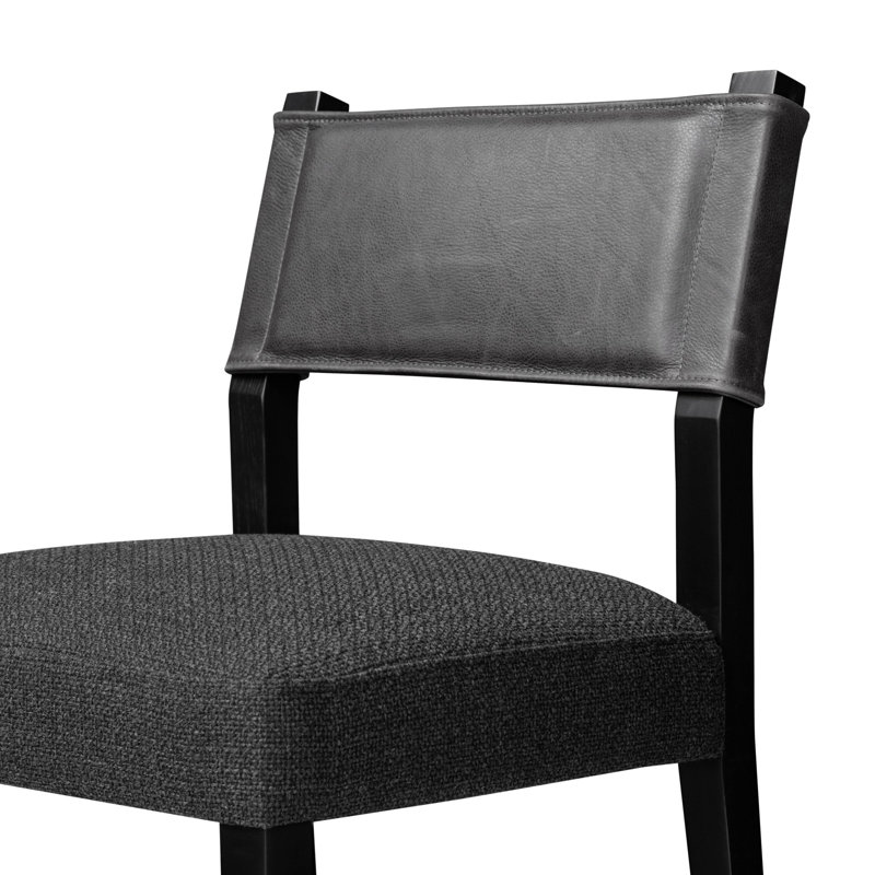 Tabouret Lorretta, Tabouret de comptoir (siège d'une hauteur de 25,9, Noir Palermo / mélange de polyester, Bois de frêne noir