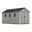 Gray wood-grain pointed-roof plastic tool shed
