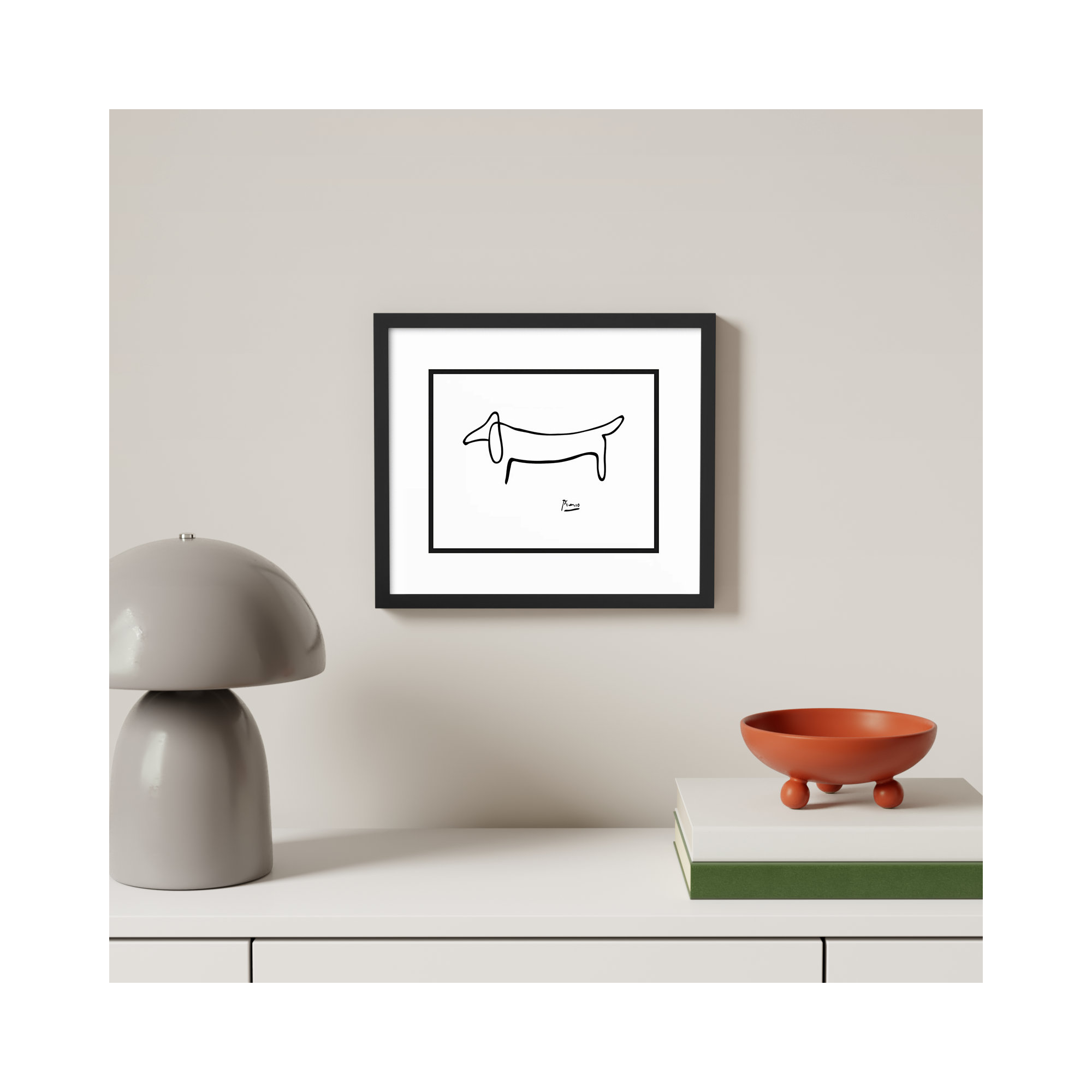 Le Chien (The Dog) by Pablo Picasso, 13.25" H x 15.25" W x 0.75" D, Matte Black