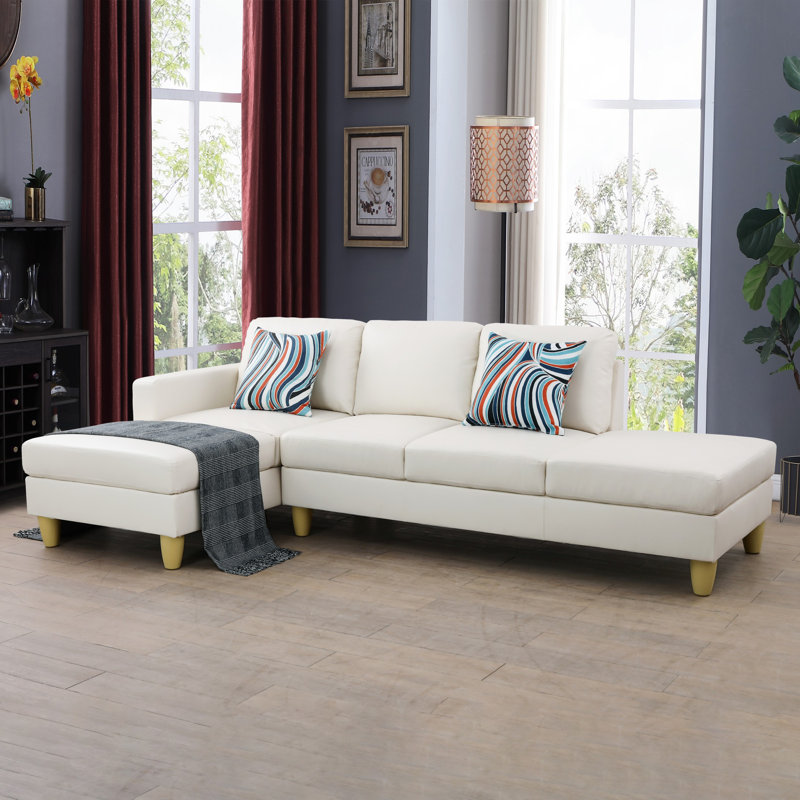 Kerriana Faux Leather Sectional, Cream Faux Leather, Left Hand Facing