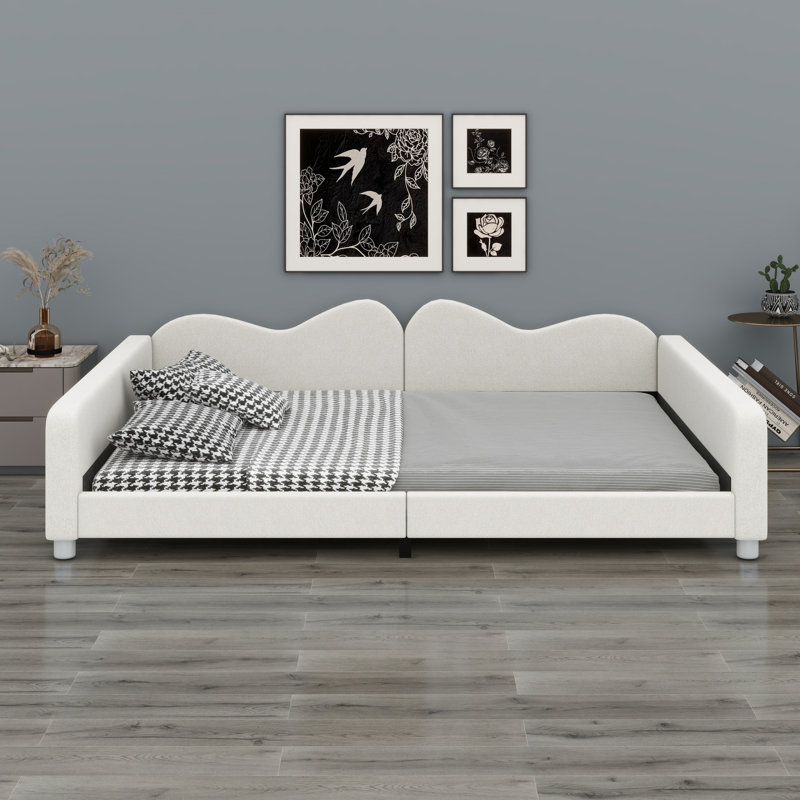 Upholstered Daybed With Cloud-Shaped Backrest, Full, White