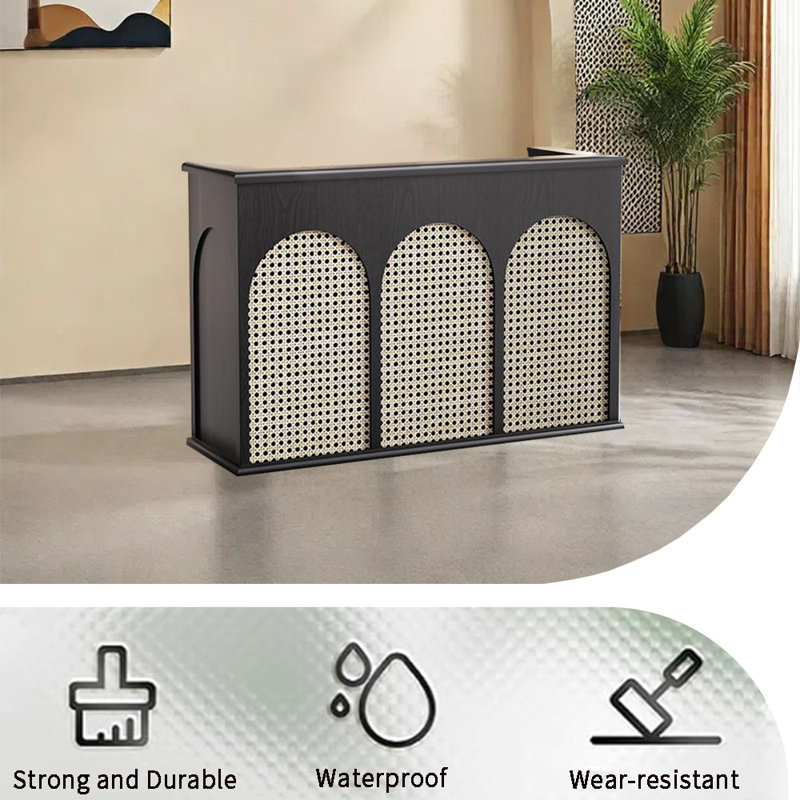 Small Writing Desk or Front Desk with Lockable Drawer, No Assembly Required, Sturdy and Durable, Black