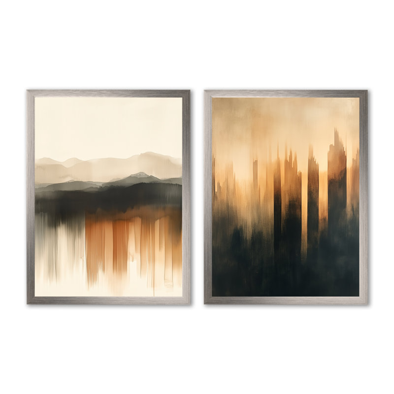 Beige abstrait, art mural moderne sur toile, formes modernes douces et beiges, H 32 po x l 48 po, Cadre simple argenté