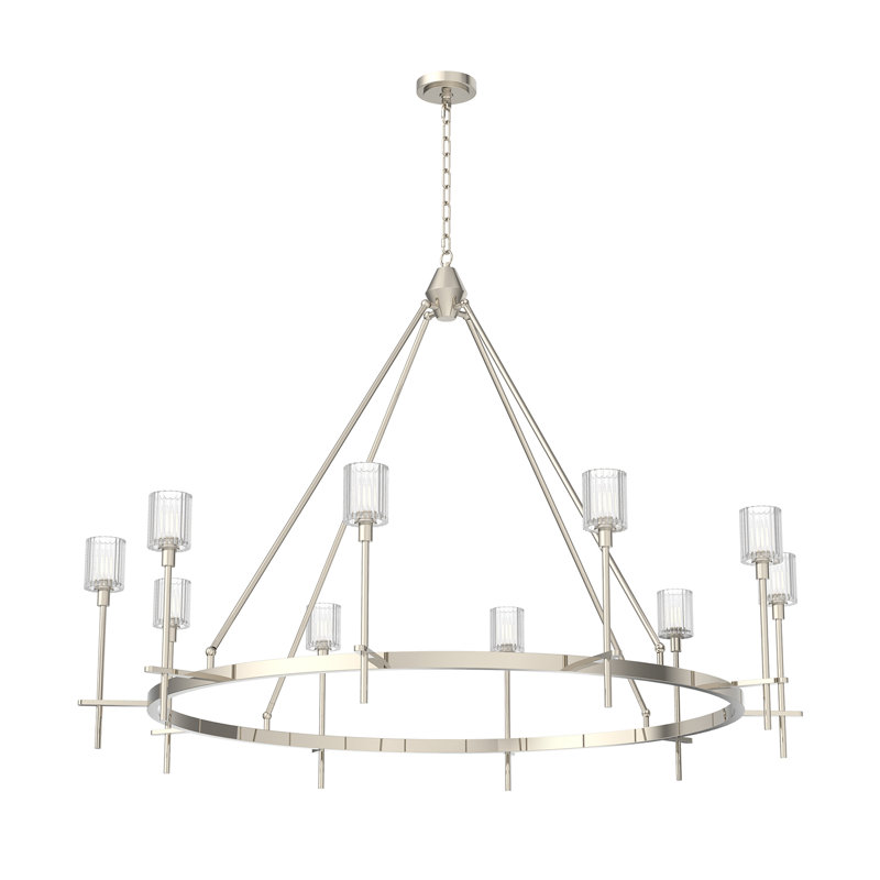 Salita 10 - Light Dimmable Wagon Wheel Chandelier, Polished Nickel