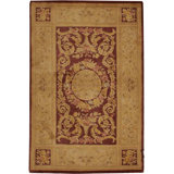 Hand-Knotted High-Quality Gold and Red Area Rug