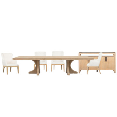 Table de salle à manger extensible à tréteaux avec 4 fauteuils et buffet