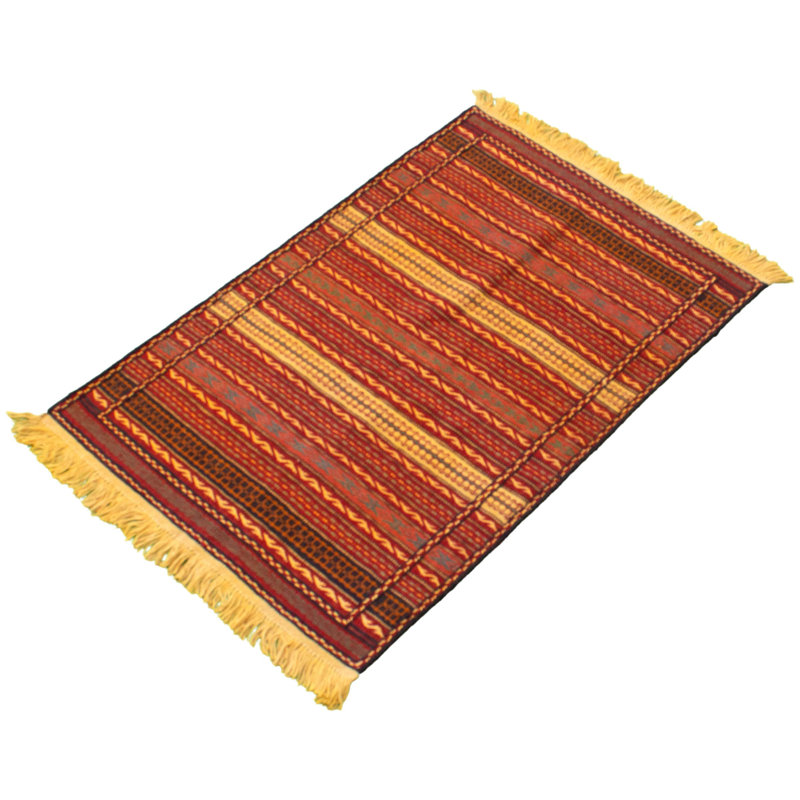 Tapis décoratif en laine de conception unique noué à la main new age kashkoli rouge foncé/jaune 3 pi 4 po x 5 pi
