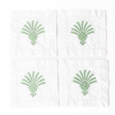 Deco Palm Embroidered Cocktail Napkin Set