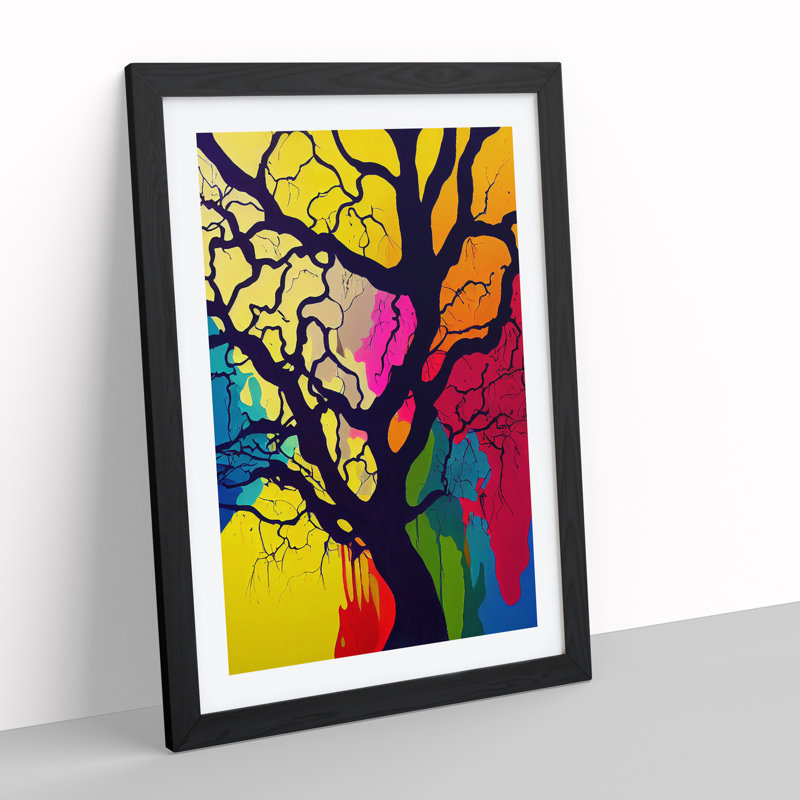 A Colourful Abstract Tree No.2 - Single Picture Frame Print, 64cm H x 46cm W x 2cm D, Black
