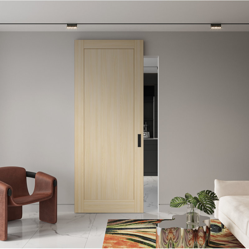 Porte de grange coulissante avec panneau de base en bois massif avec panneau de base Shaker, 29,75 po x 83,23 po