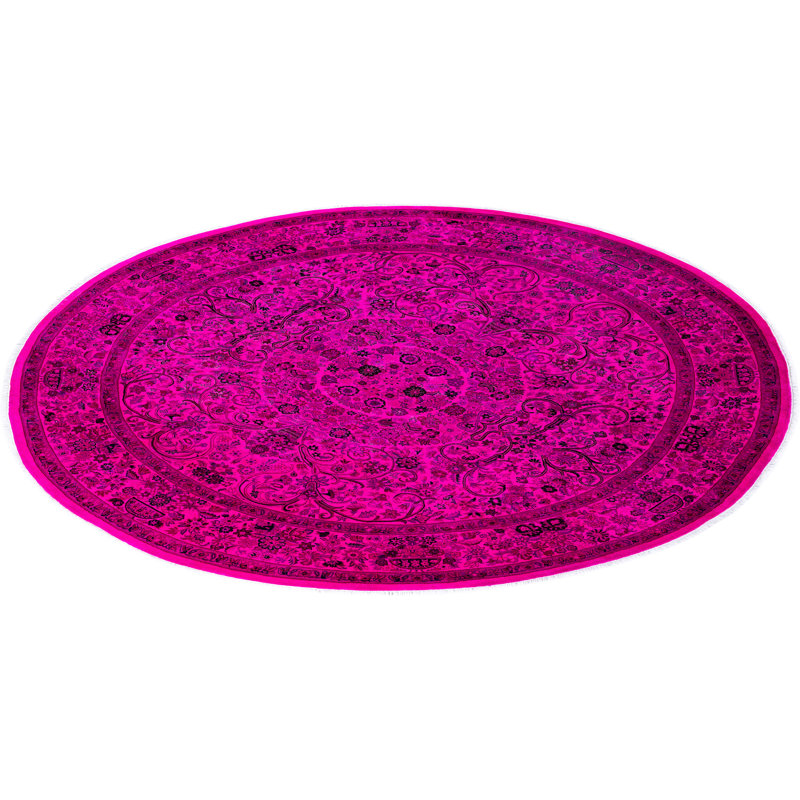Overdyed Hand-Knotted Wool Modern-Contemporary Pink Area Rug 8' 2" x 8' 3"