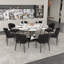 59" Round Sintered Stone Dining Table + 8 PU Leather Chairs Set – Marble-Look Kitchen Table with Stainless Steel Titanium Base, Scratch & Heat Resistant Surface, Modern Dining Set for 6-8 People