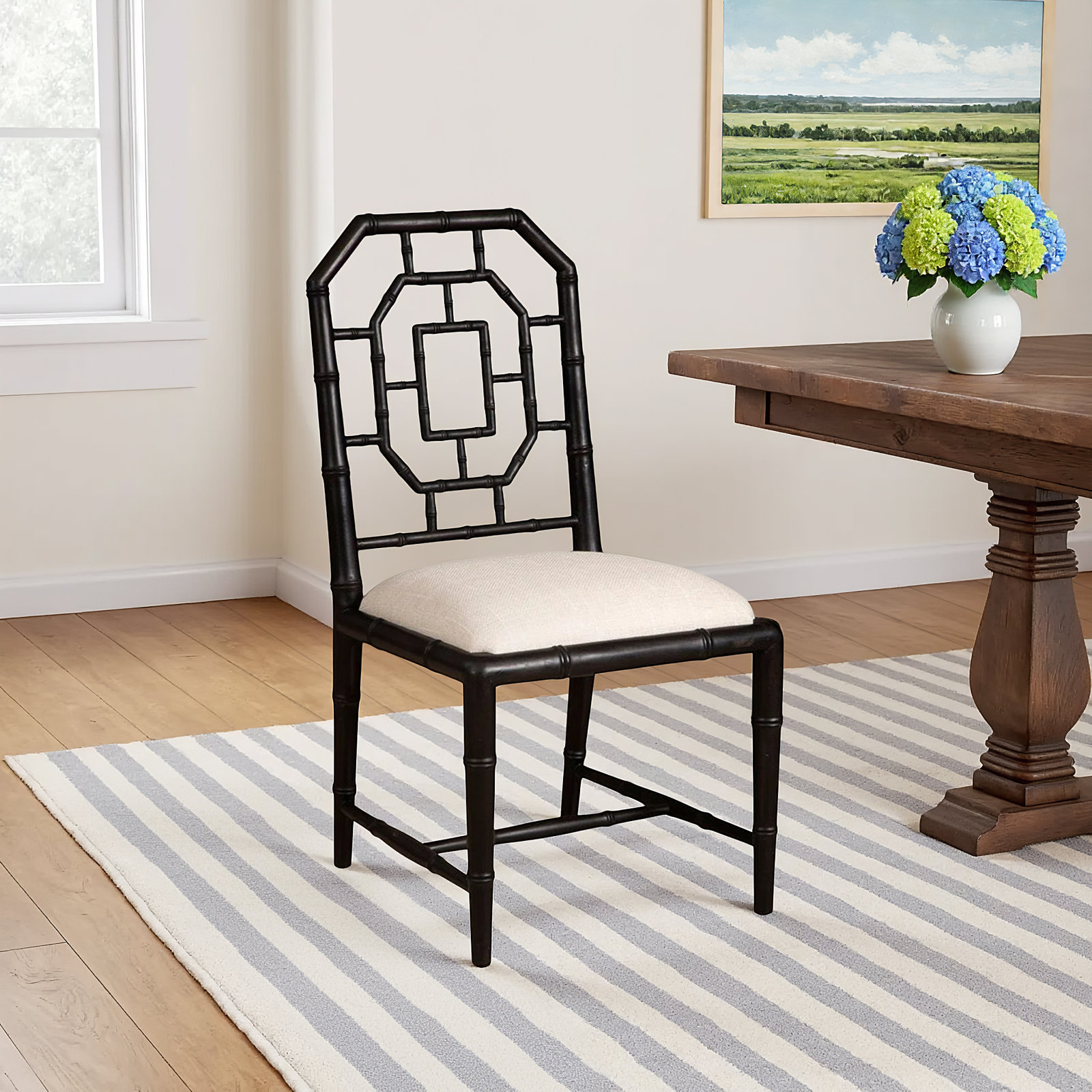 Epifanio Mahogany Upholstered Side Chair, Black