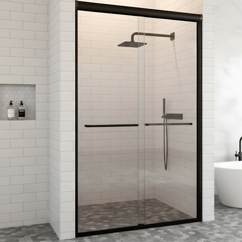 Frameless Double Sliding Shower Door, Matte Black