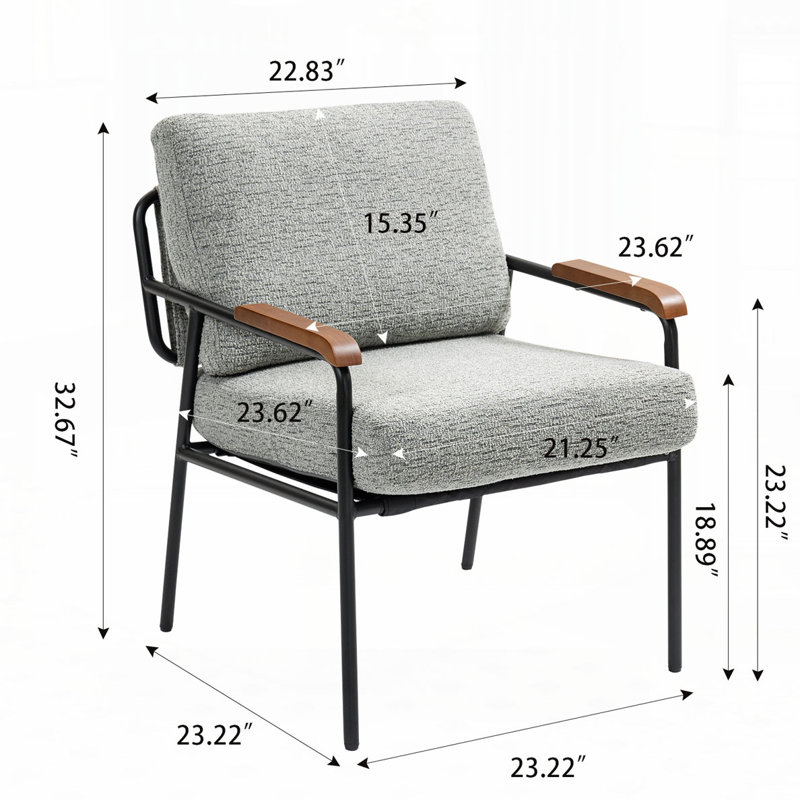 Metal Frame Upholstered Accent Armchair, Gray Fabric