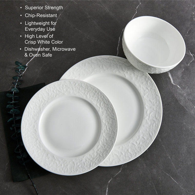 Embossed Parchment 18-Piece Chip-Resistant Bone China Dinnerware Set, Service for 6