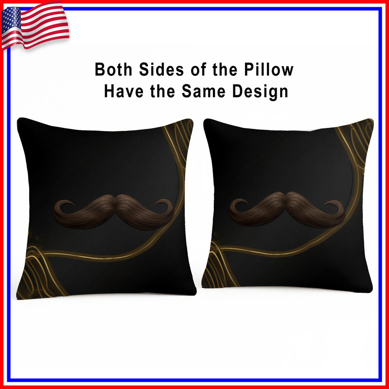 Brown Curled Mustache Double Sided Throw Pillows, 14 x 14 inches