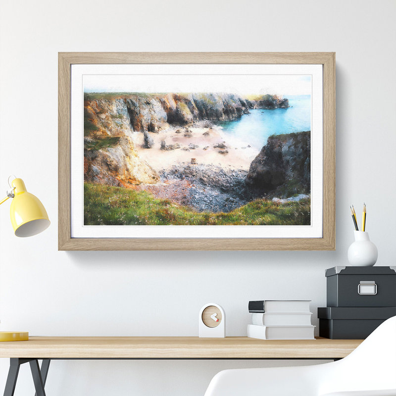 Flimstone Bay in Wales - Picture Frame Graphic Art Print, 62cm H x 87cm W x 2cm D, Oak Framed