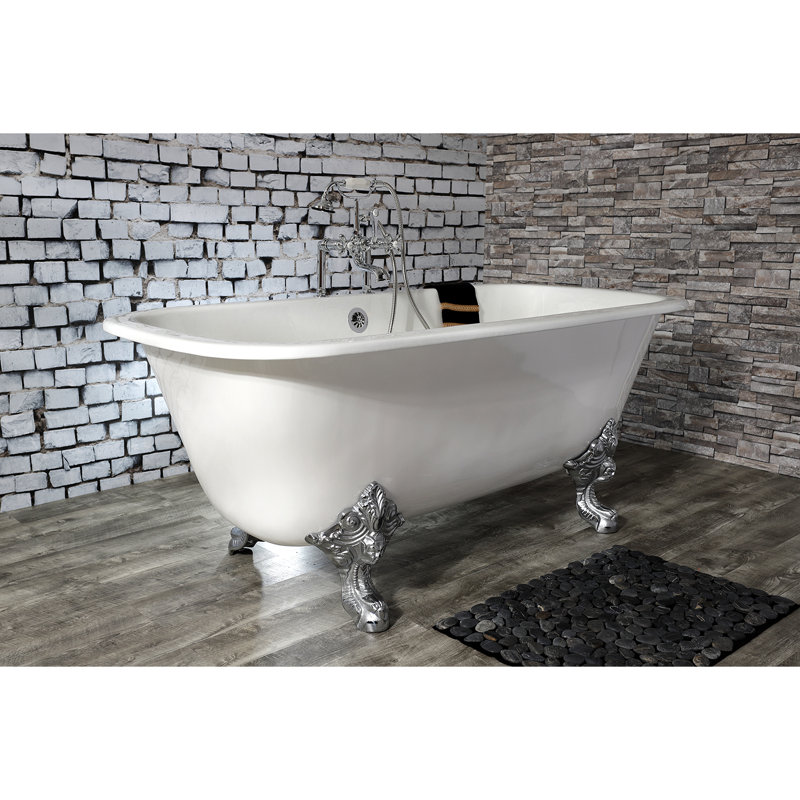 Baignoire sur pattes rectangulaire en fonte 67 pouces Kingston Eden Aqua Brass, Chrome poli