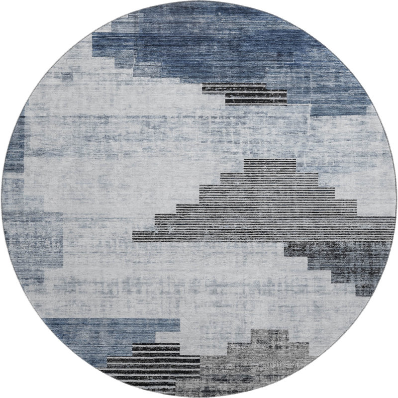 Premium Machine Washable Ashington AMF1829 Geometric Rug, Round 8'