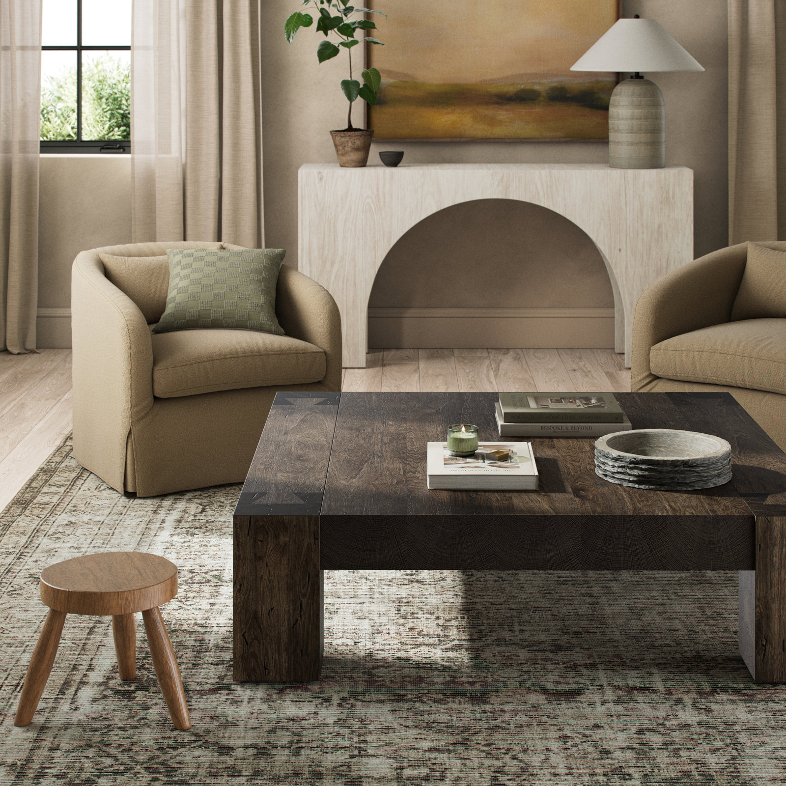 Lockney Single Coffee Table, Ebony Rustic Wormwood Oak