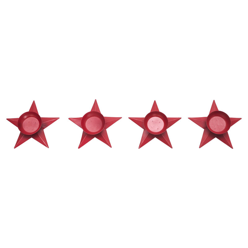Festive Finds Tealight Holder Star Set of 4 1.5x5x5, Barn Red