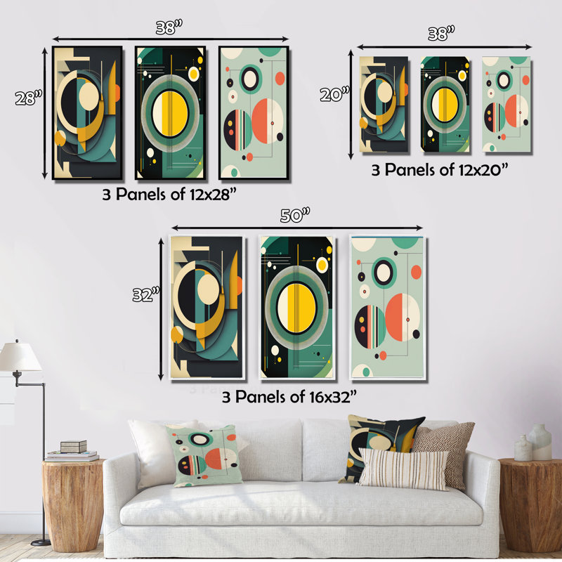 «Mid-century Retro Dimensions», 3 pièces sur toile, Toile tendue, H 32 po x l 48 po
