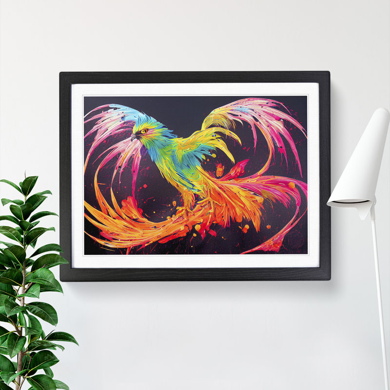 XH1022-6912X Phoenix Bird Splash Vol.2 1 Piece Single Picture Frame Wall Art, 34cm H x 46cm W x 2cm D, Black Framed