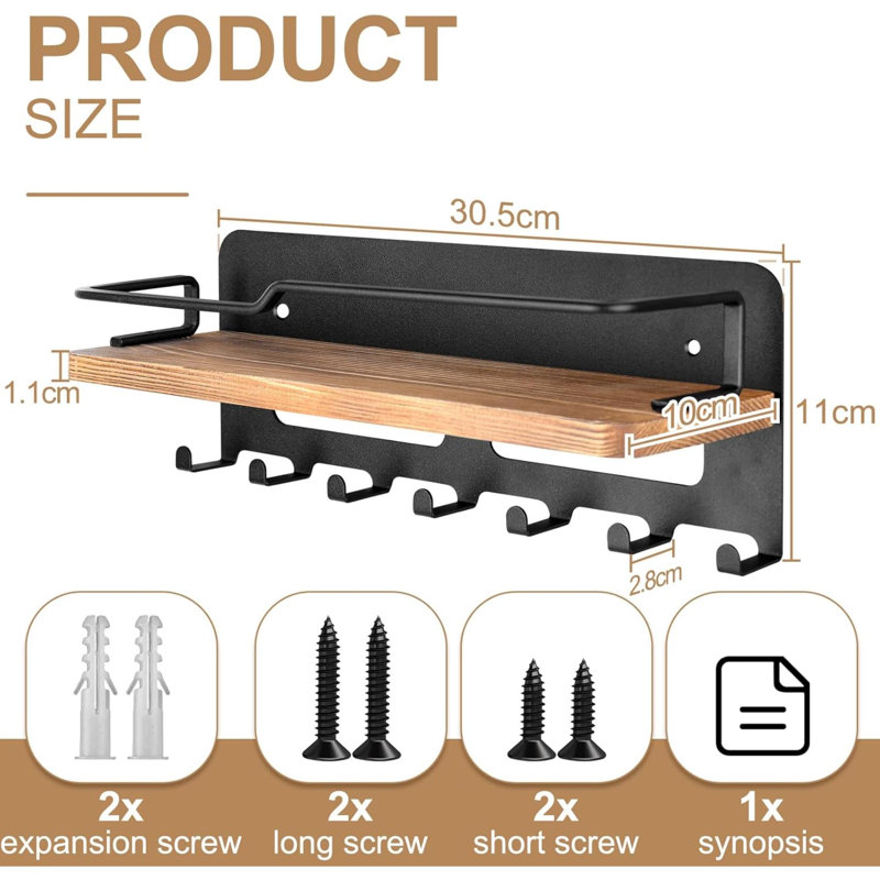 Wood Wall Organizer, Black/Brown